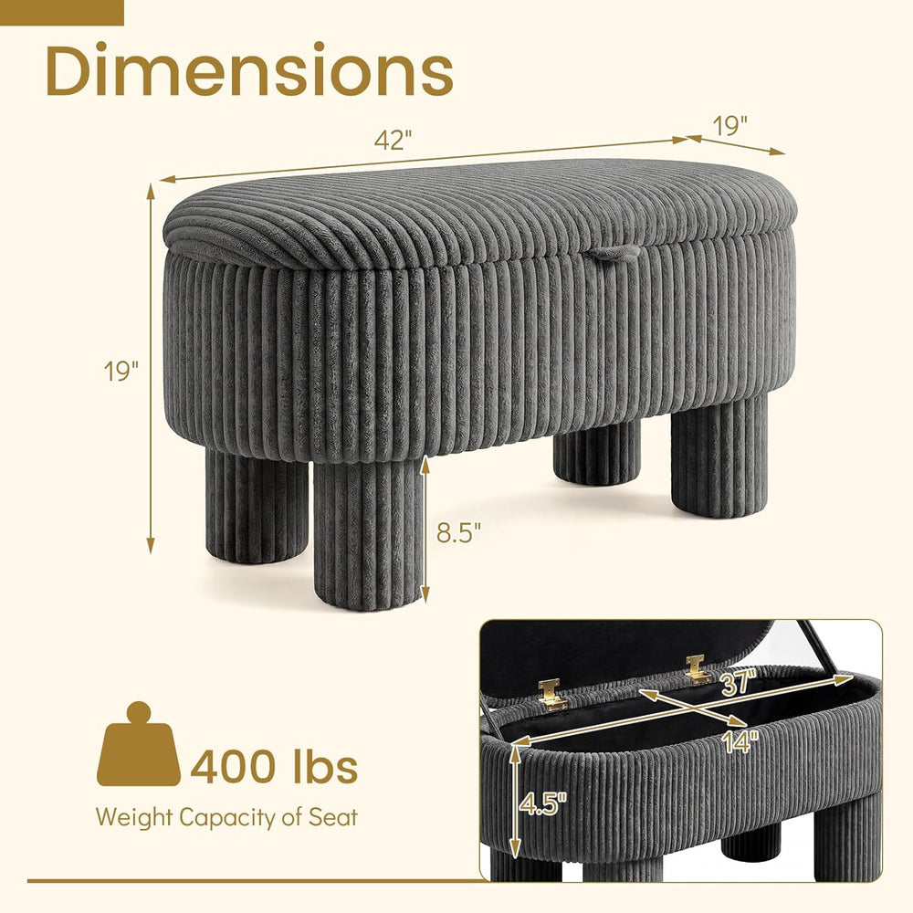 Giantex 42'' Storage Ottoman Bench, Corduroy Fabric Upholstered End o...