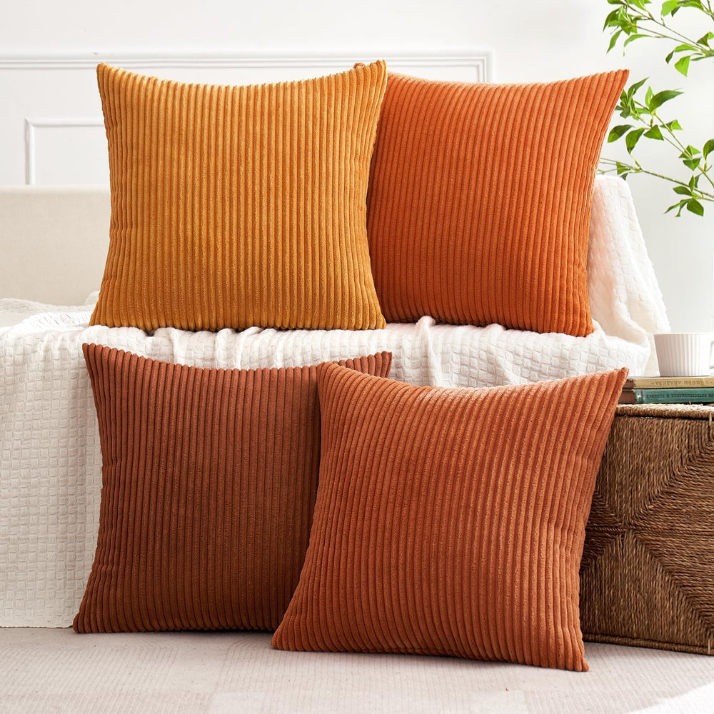 MIULEE Fall Corduroy Decorative Throw Pillow Covers Orange Rust 18x18