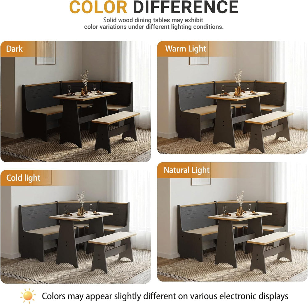 ENOR 3-5 People Breakfast Nook Set, L-Shaped Corner Dining Table with Bench, ...