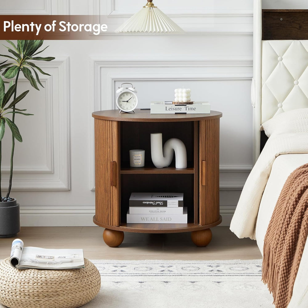 AVZEAR 24" Large Round End Table with Charging Station, Farmhouse Fluted...