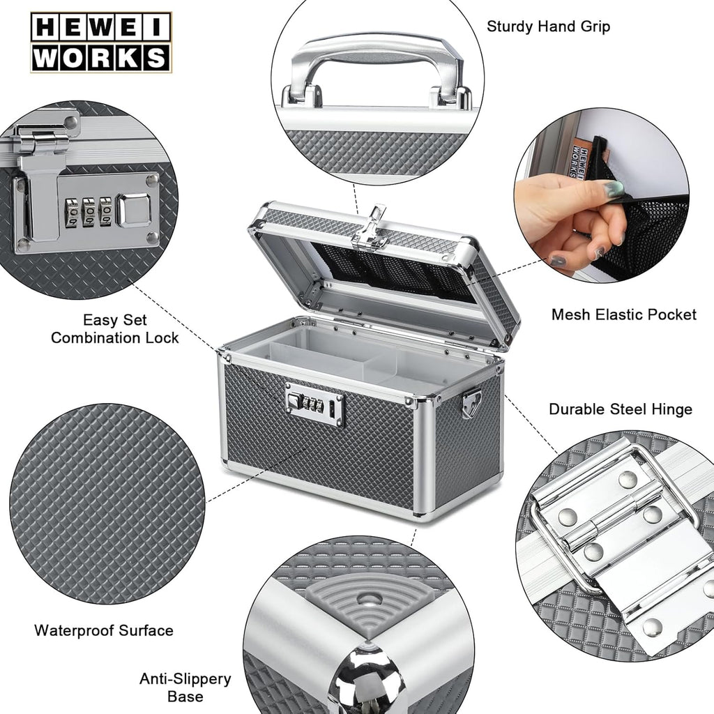 Storage Lock Box with Combination code, Lockable Medicine Storage Case, Empty First Aid Box, Security Lock Box, Multipurpose Lockbox for Home and Outdoor Use (Gray, Small)