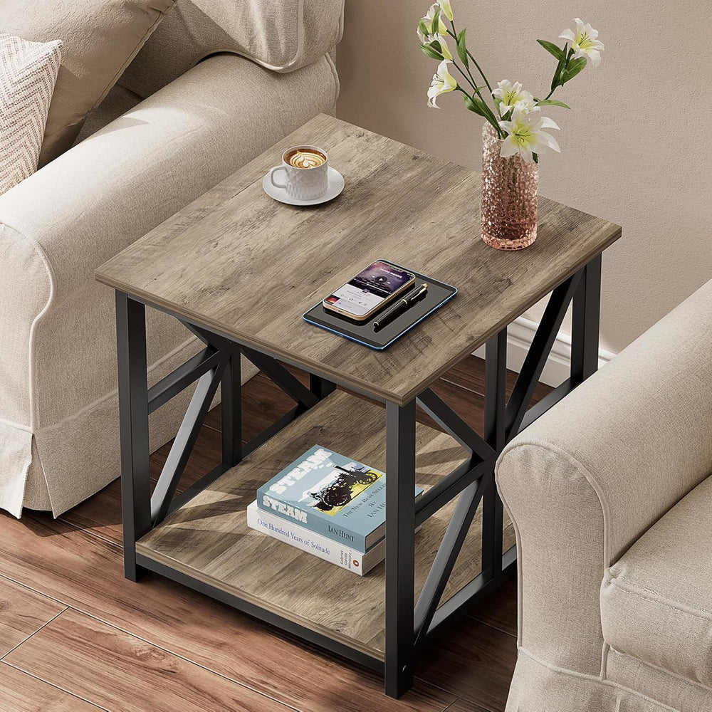 GreenForest End Table with 2-Tier Storage Shelf, 19.7 inch Side Table for Liv...
