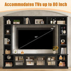 Merax 95" Entertainment Center for TVs up to 80", All-in-One TV Stand with Bookshelves & Storage Cabinets & Tempered Glass Doors & Adjustable Shelves, Modern Living Room Wall Unit Media Console, Black