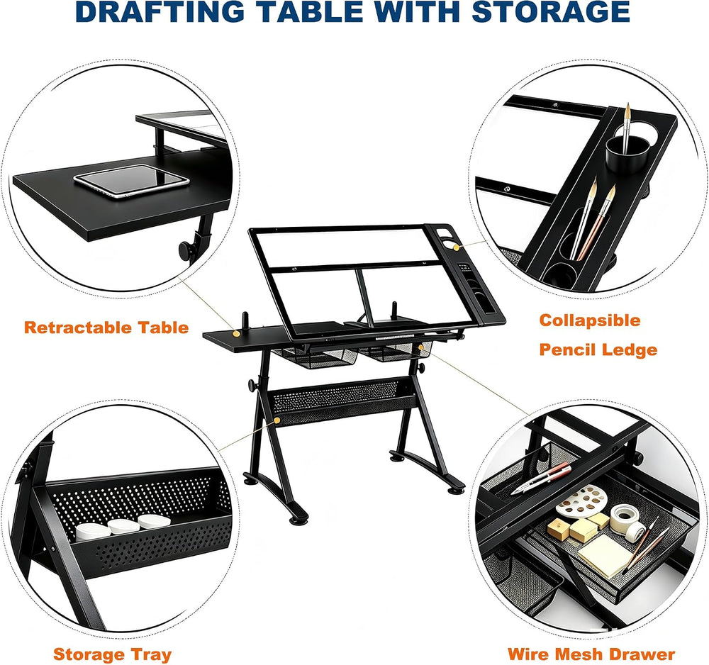 Garvee Drafting Table w/Stool, Height Adjustable Drawing Table | Multifunctio...