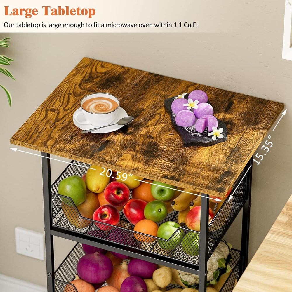 ThreeHio Rolling Kitchen Microwave Cart with Fruit Baskets, 4 Tier Microwave ...
