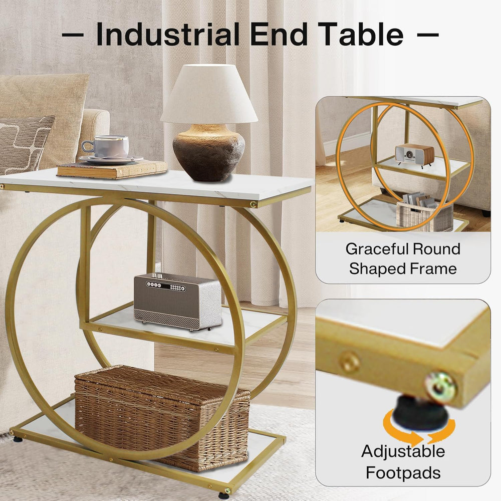 AT-VALY Pair of 2 Side Table with Storage Shelves,3-Tier End Table, Small Sof...