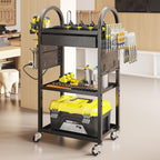 Warome Power Tool Organizer Cart, Dual-Sided Drawer Tool Storage Rack on Wheels with 8-Outlet Charging Station & Pegboard Accessaries, Utility Rolling Cart for Garage Workshop Organizers and Storage