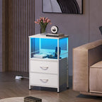 WLIVE White Night Stand with Charging Station, LED Nightstand with 2 Fabric Drawers and Storage Shelf, Dorm Bedside Table End Table with 2 USB Ports and Outlets, Small Dresser for Bedroom, Living room