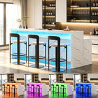 71'' Faux Marble Dining Table for 6 People, 2-Tier Tall Modern Kitchen Island with LED Lights, Rectangle Kitchen Dining Table for Home