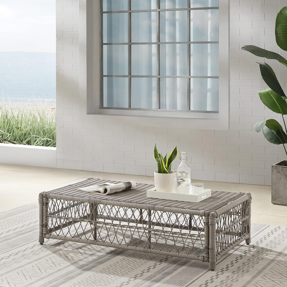 Crosley Furniture Thatcher Wicker Coffee Table and Ottoman Foot Rest for Porc...