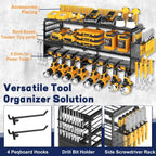Power Tool Organizer Wall Mount, 300Lbs Load 3 Layer Heavy Duty Metal Tool Shelf with 8 Drill Holders, Garage Workshop Storage for Cordless Tools Batteries Screwdrivers(Black)