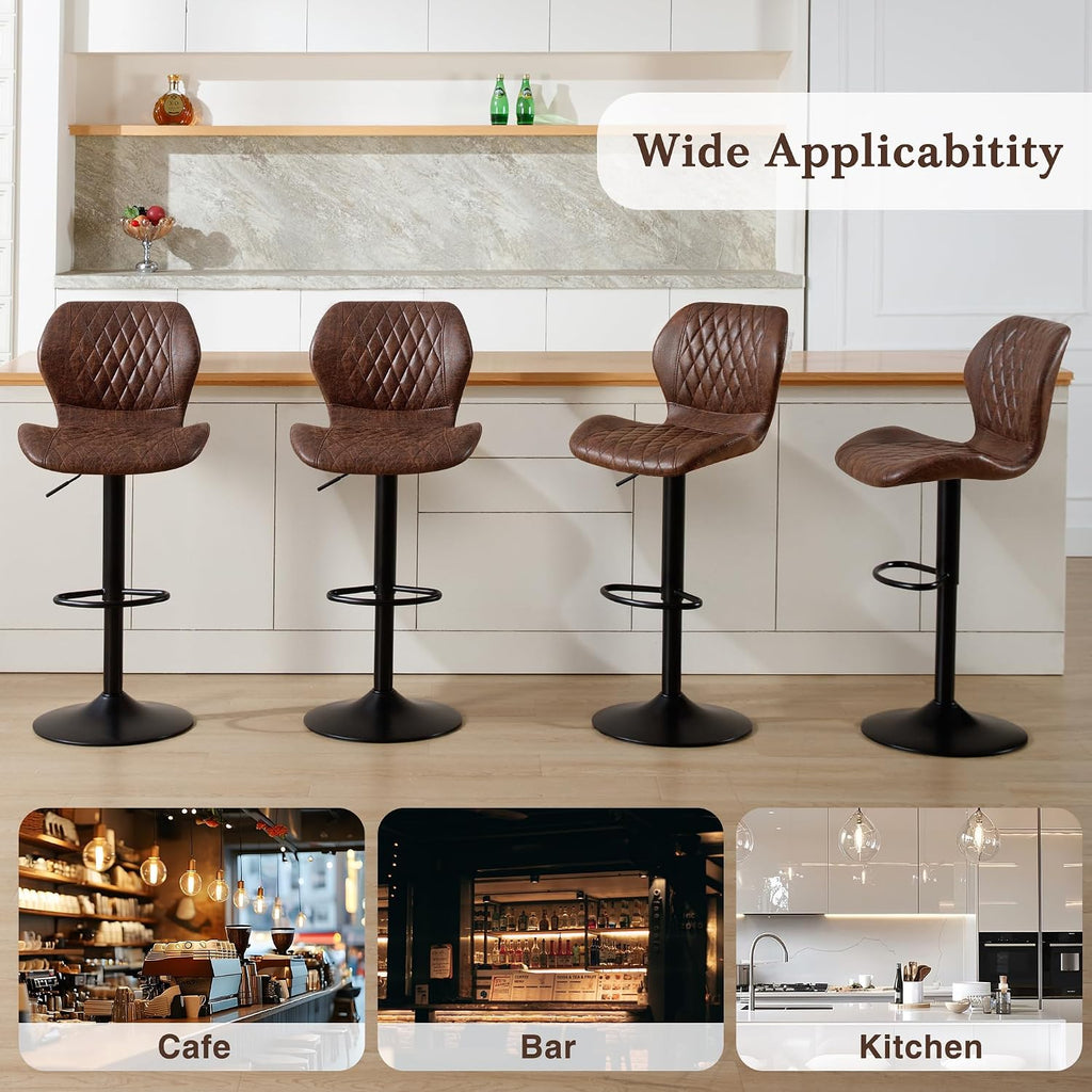 Bar Stools Set of 4, Modern Swivel Counter Height Barstools for Kitchen Island Chairs, Adjustable Fabric Bar Stools with Back for Kitchen Counter Bar, Brown