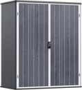 Devoko 5 x 3 Resin Outdoor Storage Shed with Floor - Waterproof Plastic Outdoor Tool Cabinet with Lockable Doors for Patio Furniture, Pool Accessories, Garden Tools (Deep Gray)
