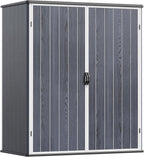 Devoko 5 x 3 Resin Outdoor Storage Shed with Floor - Waterproof Plastic Outdoor Tool Cabinet with Lockable Doors for Patio Furniture, Pool Accessories, Garden Tools (Deep Gray)