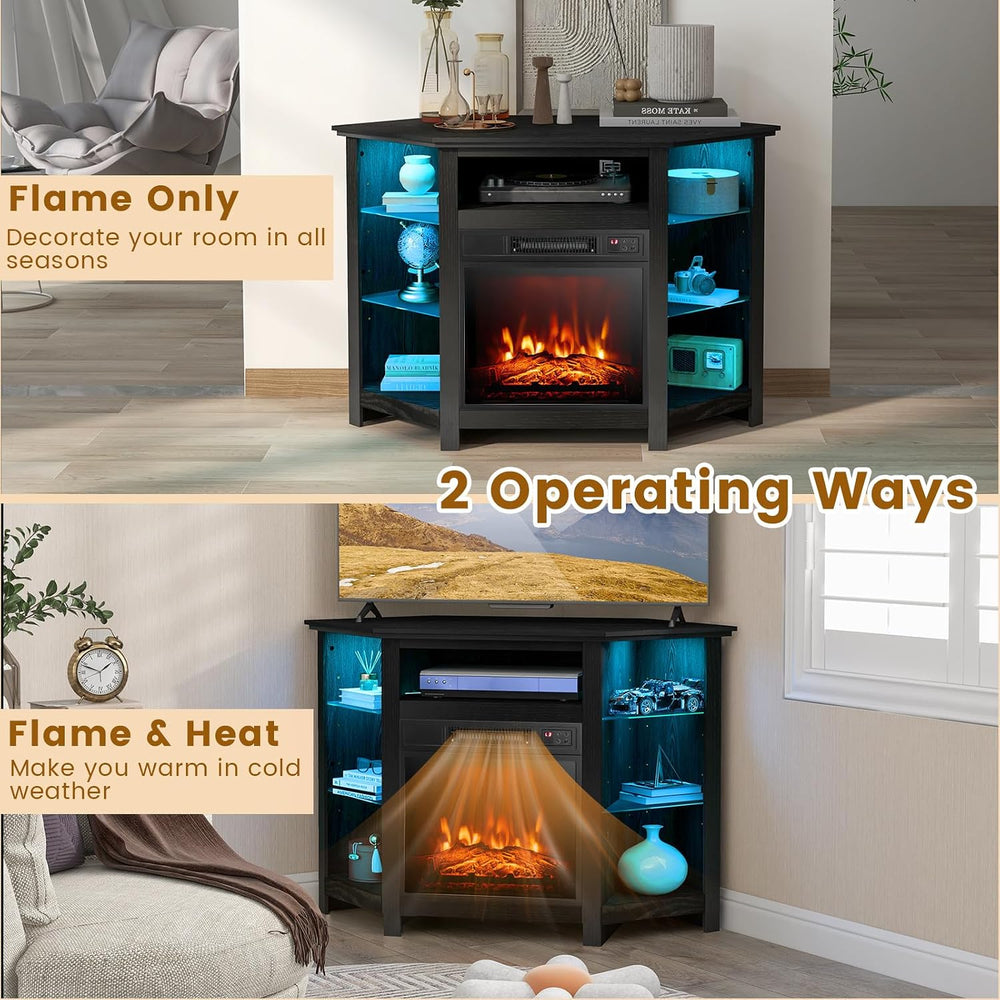 RELAX4LIFE Corner Fireplace TV Stand - Electric Fireplace Entertainment Cente...