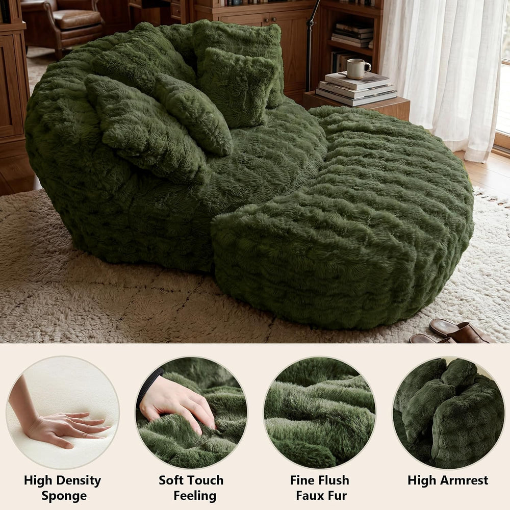 55" W x 75" D Oversized Chaise Lounge Chair Indoor with Ottoman,Gre...