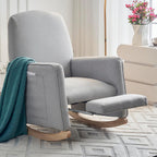 Rocking Chair Nursery with Foot Rest, Nursing Rocking Chair with High Backrest, Glider Rocker Chair for Living Room, Bedroom, Nursery(Cotton Linen Light Gray)