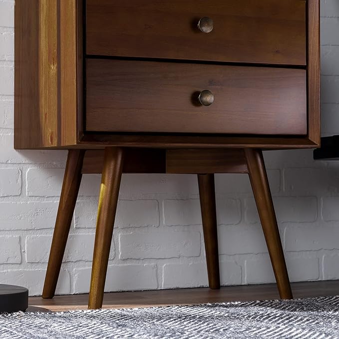 Walker Edison Mid Century Modern Wood Nightstand Side Table Bedroom Storage Drawer Bedside End Table, 2 Drawer, Walnut