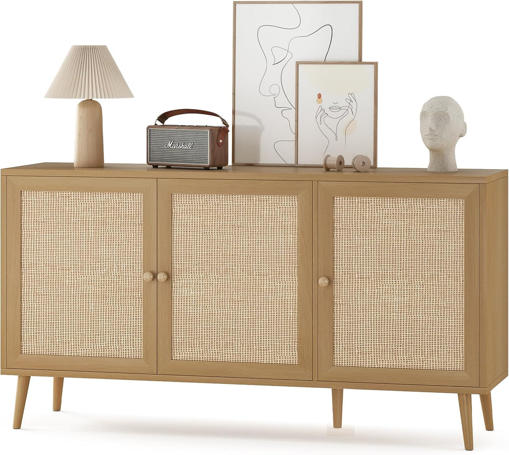 Farini 59.1" Buffet Cabinet with 3 Rattan Doors,Kitchen Sideboard for Di...