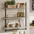 Bestier 3 Tier Industrial Pipe Shelving, Floating Book Shelves for Wall, Storage Hanging Shelves with Towel Bar for Bathroom Organizer Bedroom Kitchen Plants Office. 31.5 Inch Retro Grey