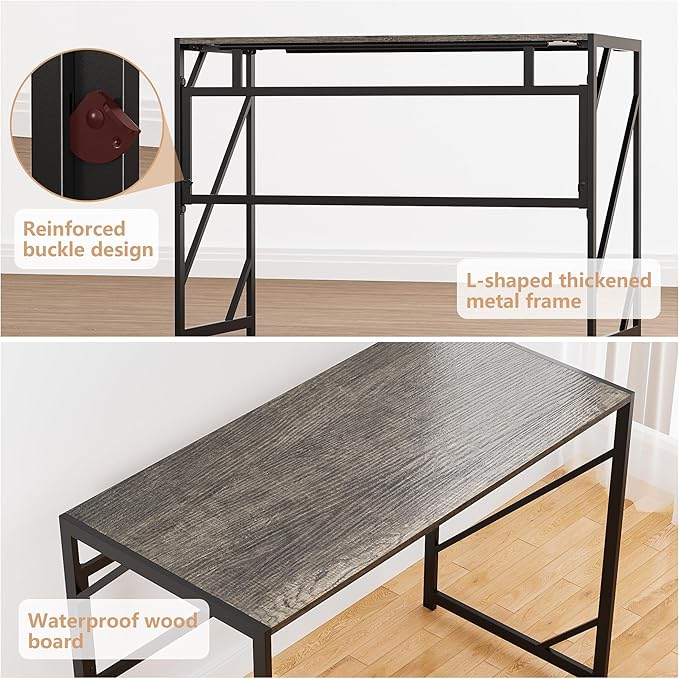 Elephance Folding Desk Writing Computer Desk for Home Office, No-Assembly Stu...
