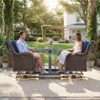 Luxury Outdoor Wicker Glider Rocker Chairs for 4 Person, Outdoor Furniture Sets with 2 Piece Wicker Swivel Rocker Chairs, Rattan Glider Rocker Chairs with Table for 2 Seats Brown/Blue