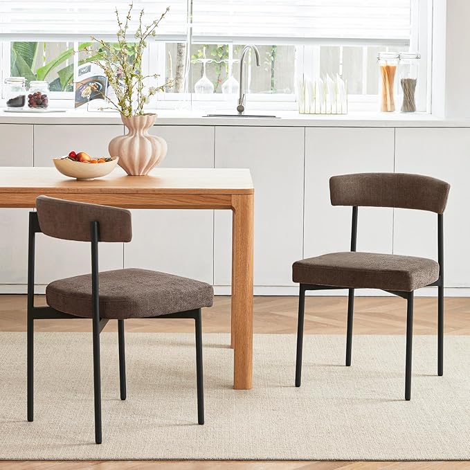 Grey Fabric Dining Chairs Set of 2, Armless Upholstered Kitchen Chair,Modern Dining Room Chair with Curved Backrest