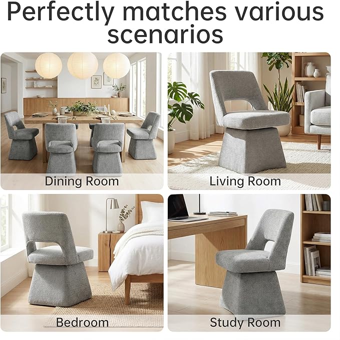 VKNOW Upholstered Swivel Dining Chairs Set of 2, Modern Dining Room Chairs with Open Back, Chenille Fabric Kitchen Chairs for Dining Room, Living Room, Bedroom, Vanity, Grey