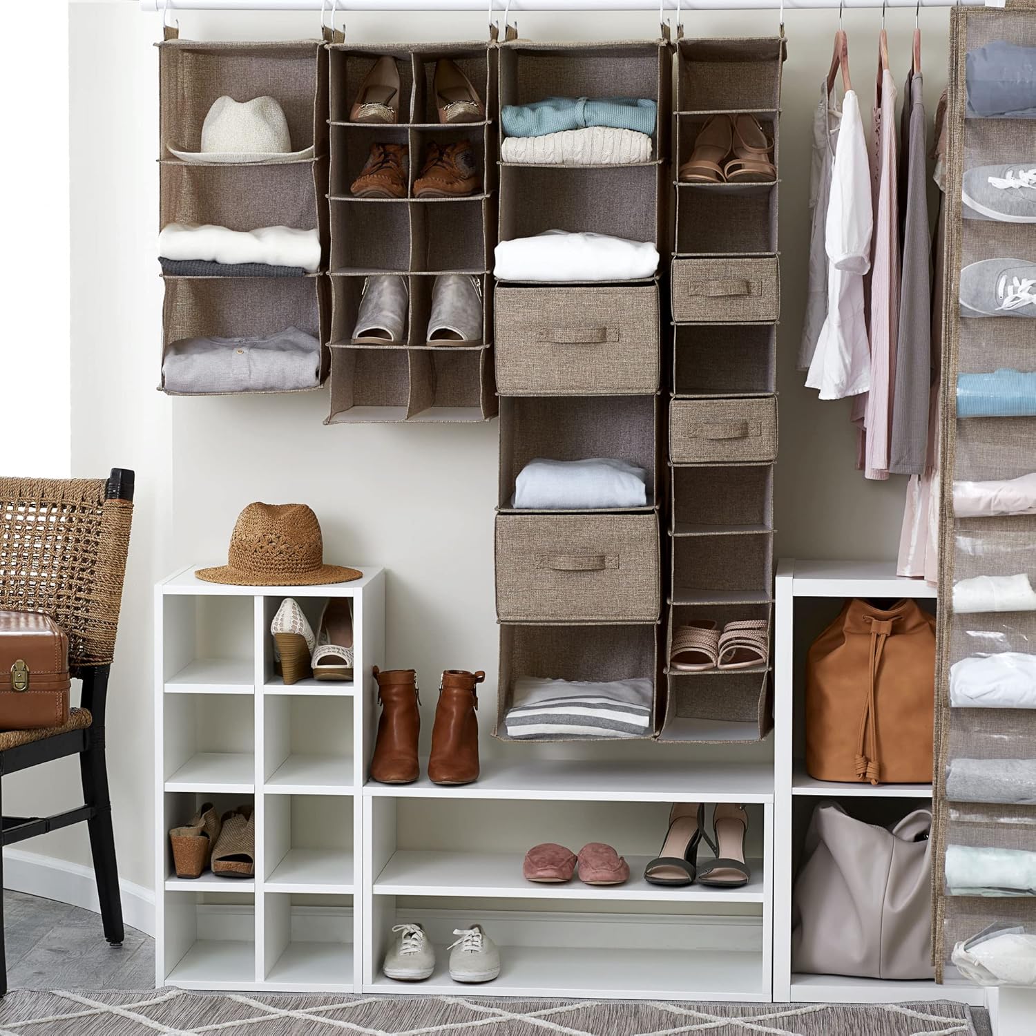 Household Essentials 20-Pocket Closet Shoe File, Beige