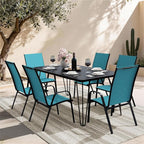 JEAREY Patio Dining Chairs Set of 6, Outdoor Stackable Dining Furniture Set, All Weather Dining Set for Lawn, Garden, Backyard, Poolside, Peacock Blue