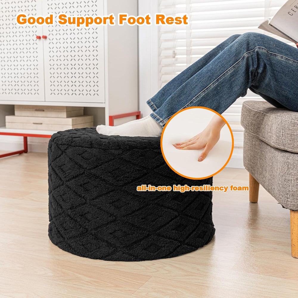 Round Ottoman Pouf,Foot Stools Ottoman,Foot Rest,Black,20x20x14In | All-in-On...