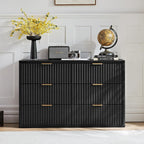LEYAOYAO Fluted 6 Drawers Dresser Set of 2, 48" Wide Modern Chest of Drawers with Woodgrain Top, Curved Profile Design, Dresser TV Stand, Wooden Drawer Organizer for Bedroom, Living Room,Black