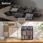 3-Tier CD Holder for 120 CDs, Wooden and Metal CD Storage Rack For DVDs | Top Shelf Shows Favorite Album Art, Open Tiers Keep CDs and DVDs Sorted For Retro Music Corners