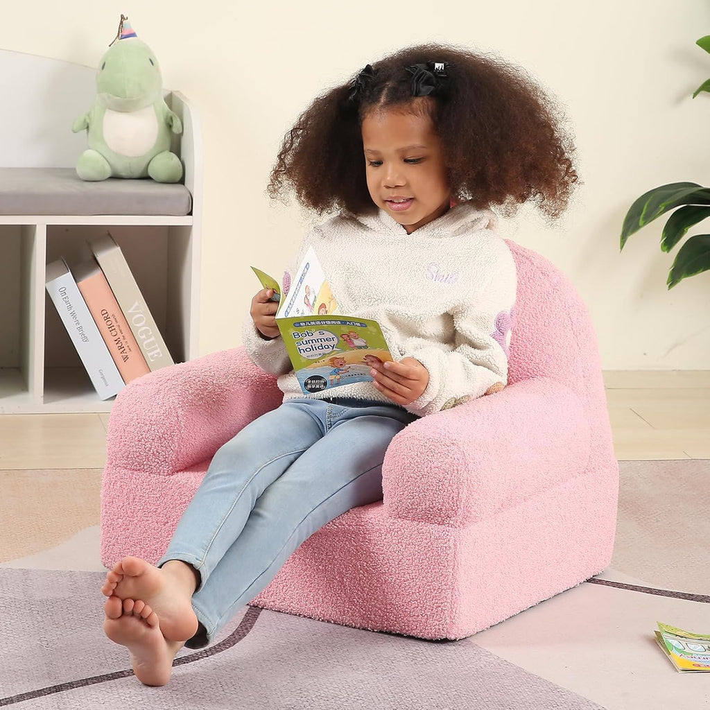 MOMCAYWEX Comfy Toddler Chair, Snuggly Kids Armchair, Pink Rainbow
