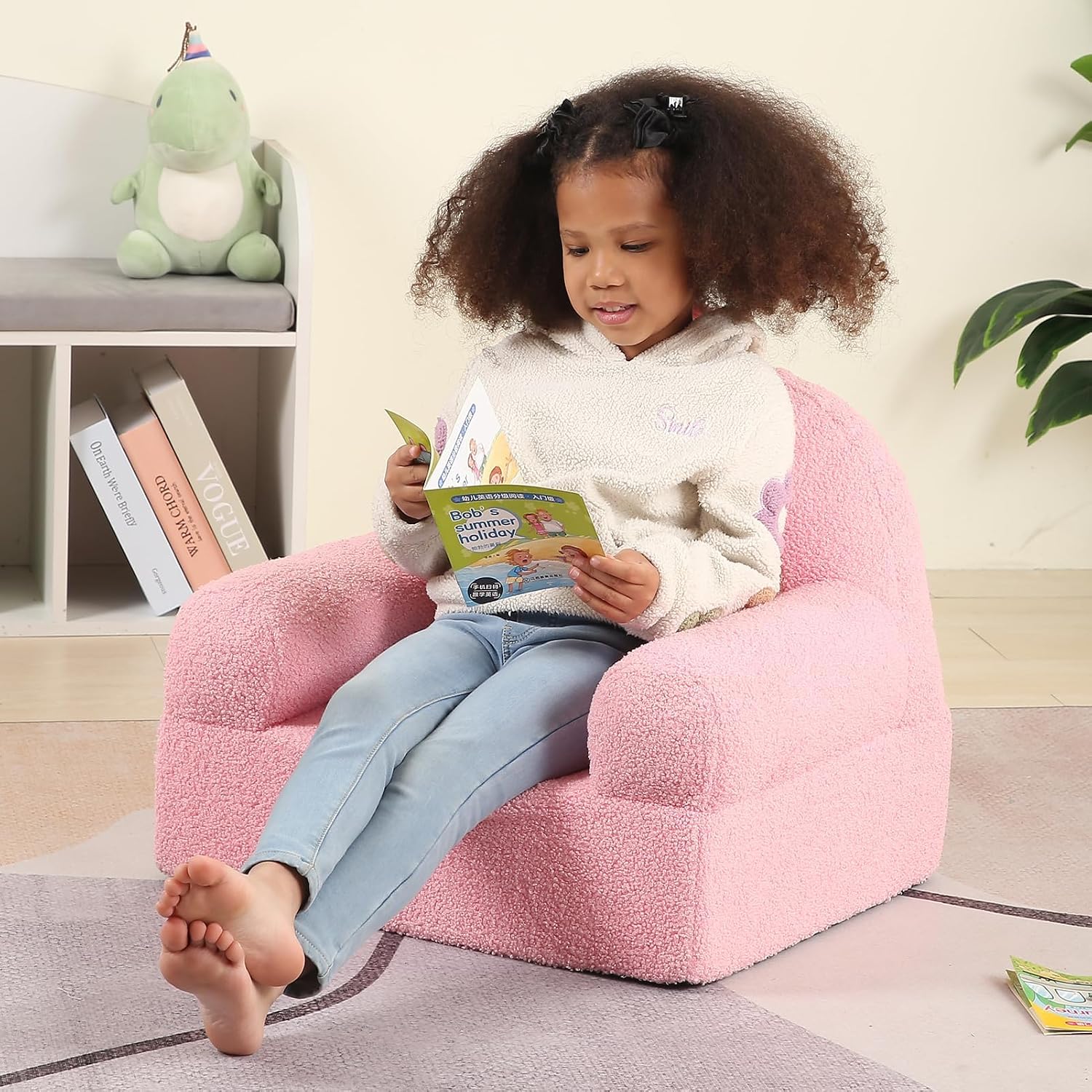 MOMCAYWEX Comfy Toddler Chair, Snuggly Kids Armchair, Pink Rainbow