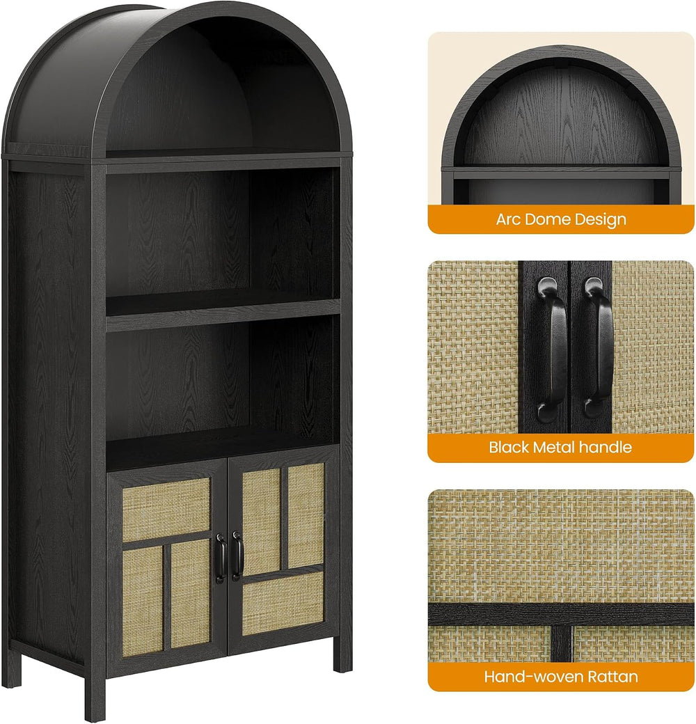 RoyalCraft Tall Arched Storage Cabinet with Rattan Door, 5-Tier Arched Kitche...