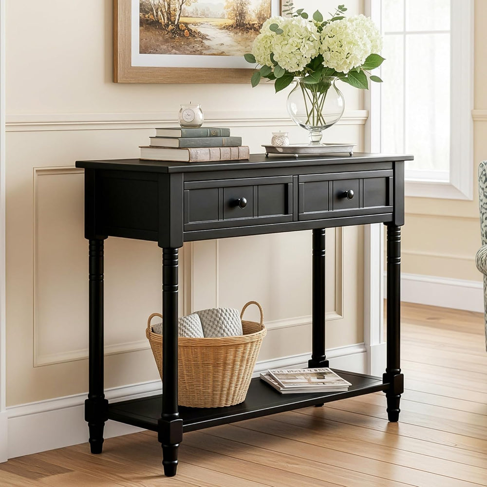 Knocbel Antique Entry Console Table with 2 Drawers & Bottom Open Shelf, W...
