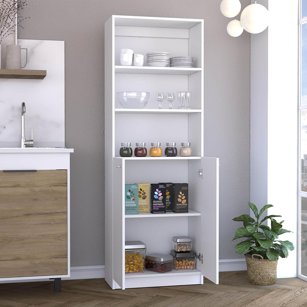 Kitchen Pantry Cabinet,Wooden Cupboard Credenza Cabinet with 3 Open Shelves &...