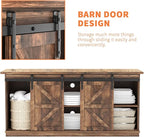 YESHOMY TV Stand for Televisions up to 65 Inches, with Sliding Barn Doors and Storage Cabinets, Console Table and Media Furniture for Living Room, 58 Inch, Barnwood