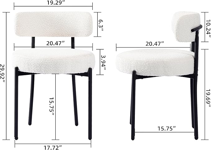DYHOME White Boucle Dining Chairs Set of 2, Mid Century Modern Kitchen Chairs...
