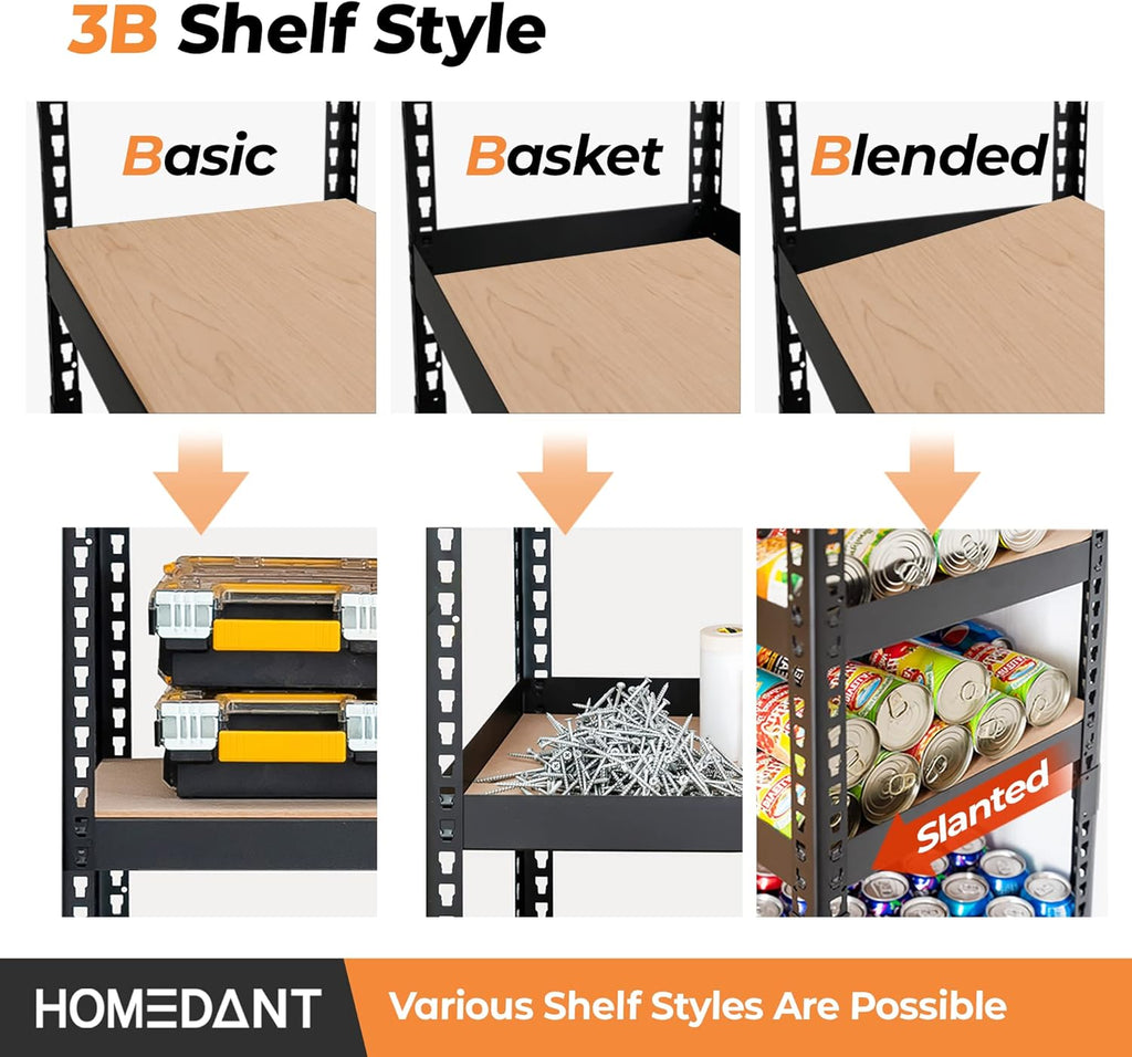 HOMEDANT 5 Tier Storage Shelves Adjustable Laminated Boltless Garage Metal Shelving Unit Heavy Duty Utility Rack Shelf Warehouse Pantry Closet Kitchen (10, (M) 35.9" W, Black)