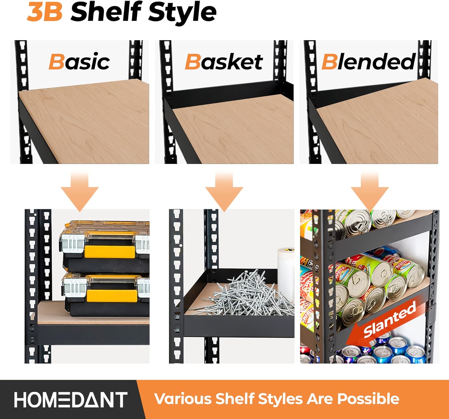 HOMEDANT 5 Tier Storage Shelves Adjustable Laminated Boltless Garage Metal Shelving Unit Heavy Duty Utility Rack Shelf Warehouse Pantry Closet Kitchen (10, (M) 35.9" W, Black)