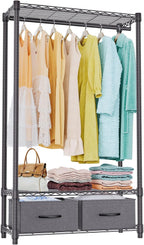 IZEUK Heavy Duty Garment Rack Wire Clothes Rack for Hanging Clothes, Metal Freestanding Closet Wardrobe Rack with 1 Rod and 2 Drawers Dark Grey 15.7" D x 35.5" W x 72.4" H