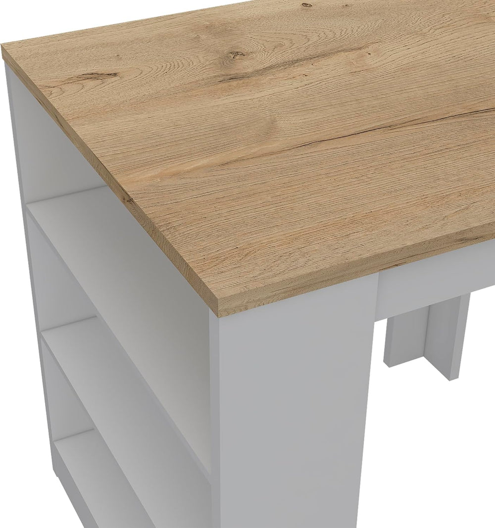 Kitchen Island with Three Drawers and Concealed Storage | Three open shelves ...