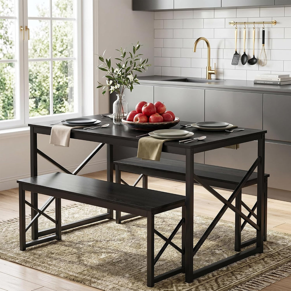 VECELO 43.3" Kitchen Dining Table Set for 4, Heavy-Duty Steel Frame &amp...