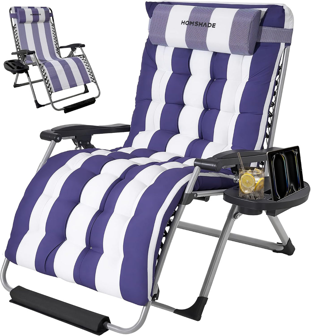 33 Inch XXL Oversized Zero Gravity Chair,Support 500LBS,Blue&White | Heavy Duty Zero Gravity Lounge Chair Outdoor, Indoor Recliner Chairs w/Removable Cushion, Footrest, Headrest & Cup Holder