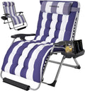 33 Inch XXL Oversized Zero Gravity Chair,Support 500LBS,Blue&White | Heavy Duty Zero Gravity Lounge Chair Outdoor, Indoor Recliner Chairs w/Removable Cushion, Footrest, Headrest & Cup Holder