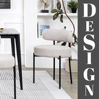 DYHOME Dining Chair One Chair for Kitchen Dining Room,Upholstered Modern Boucle Dining Chair with Black Metal Legs Curved Backrest,Grey