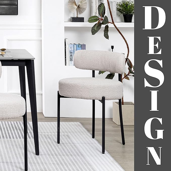 DYHOME Dining Chair One Chair for Kitchen Dining Room,Upholstered Modern Boucle Dining Chair with Black Metal Legs Curved Backrest,Grey