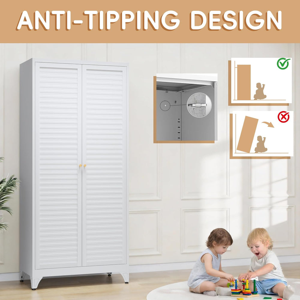 Steeloong 71"Armoire Wardrobe Close,White Wardrobe Cabinet with Hanging ...